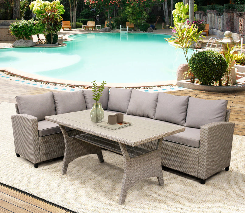 Patio Outdoor Furniture Set PE Rattan Wicker Conversation Set All-Weather Sectional Sofa Set with Table & Soft Cushions