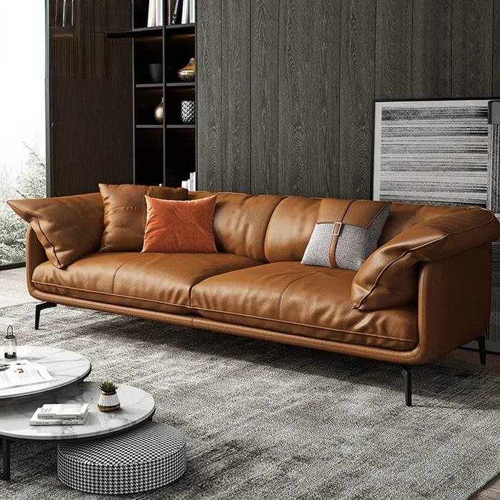 Italian leather sofa head layer cowhide light luxury luxury Nordic living room small apartment straight line sofa design sense