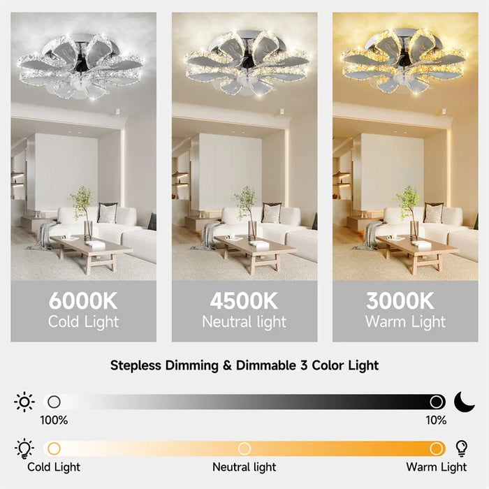 Luxury Crystal Ceiling Fan Stainless Steel Fixture Led Chandelier Chrome Plafon Fan Lamps Luminaire Dining Room FixtureLuminaire
