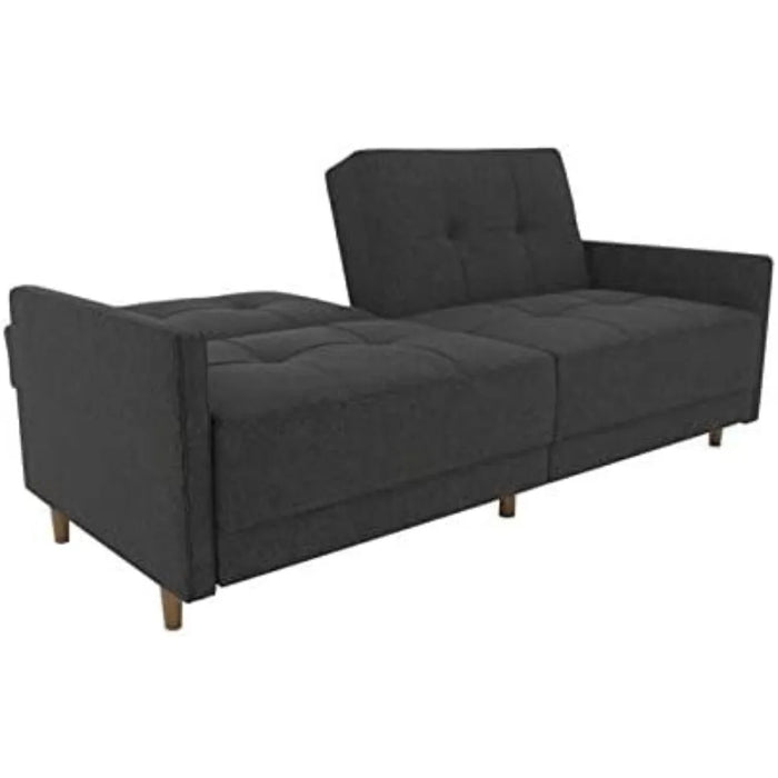 Living Room Sofa Coil Futon Sofa Bed Couch With Mid Century Modern Design - Grey Linen Living Room Sofas for Home Furniture