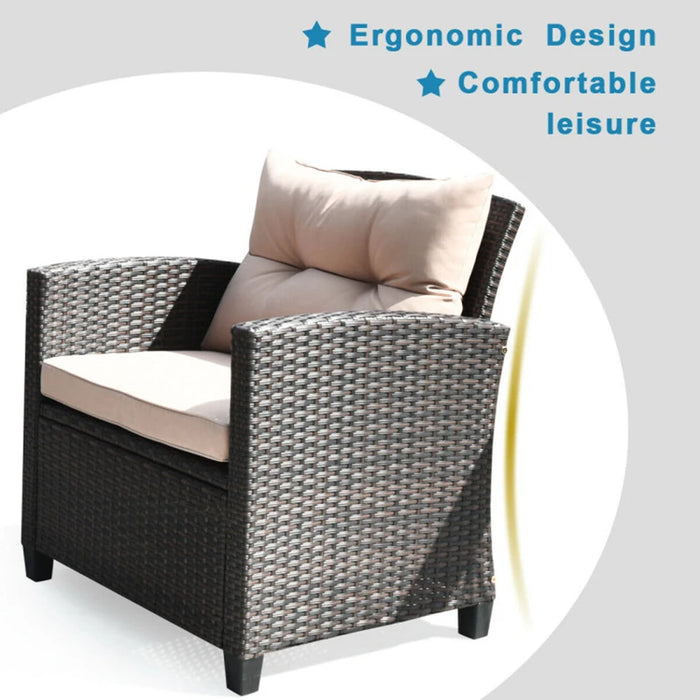 4 Pieces Patio Rattan Conversation Furniture Set with Glass Top Coffee Table Garden Outdoor Sets
