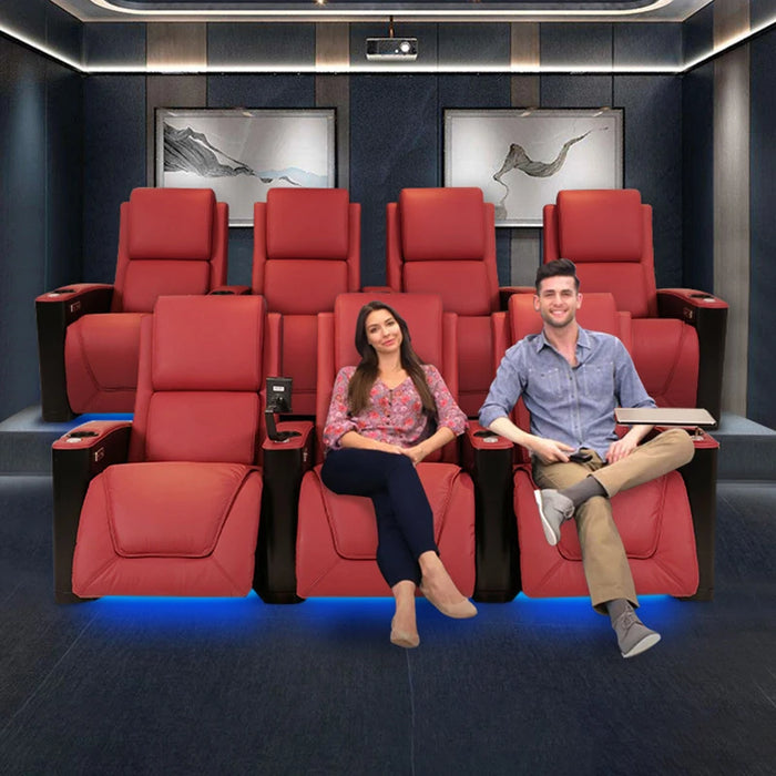Private Home Cinema Video Room Electric Sofa Three Person Genuine Leather Movie Hall VIP Intelligent Viewing Chair