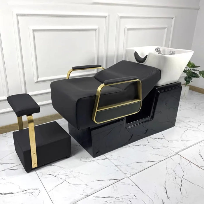 Commercial Shampoo Chair Wash Hair Salon Gold Head Spa Bed Shampoo Chair Stylist Luxury Basin Reclining Mobile Cadeira Furniture