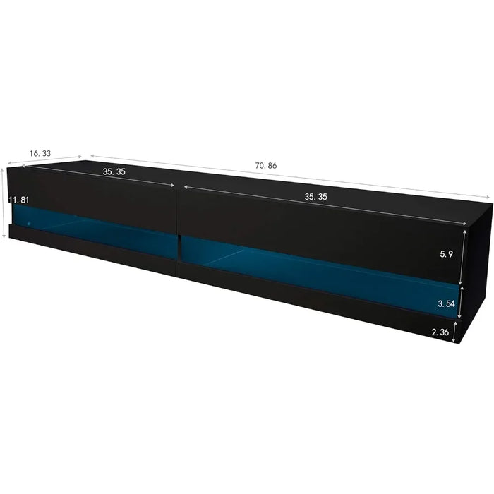 Modern Floating TV Stand, Wall Mounted, with LED Light, 20 Colors, Entertainment Center, with Storage Space, Media Console