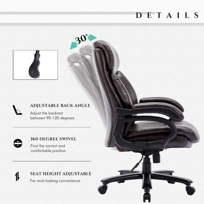 Big and Tall Office Chair 400lbs-Heavy Duty Executive Desk Chair  Extra Wide Seat, High Back Ergonomic Leather Computer Chair