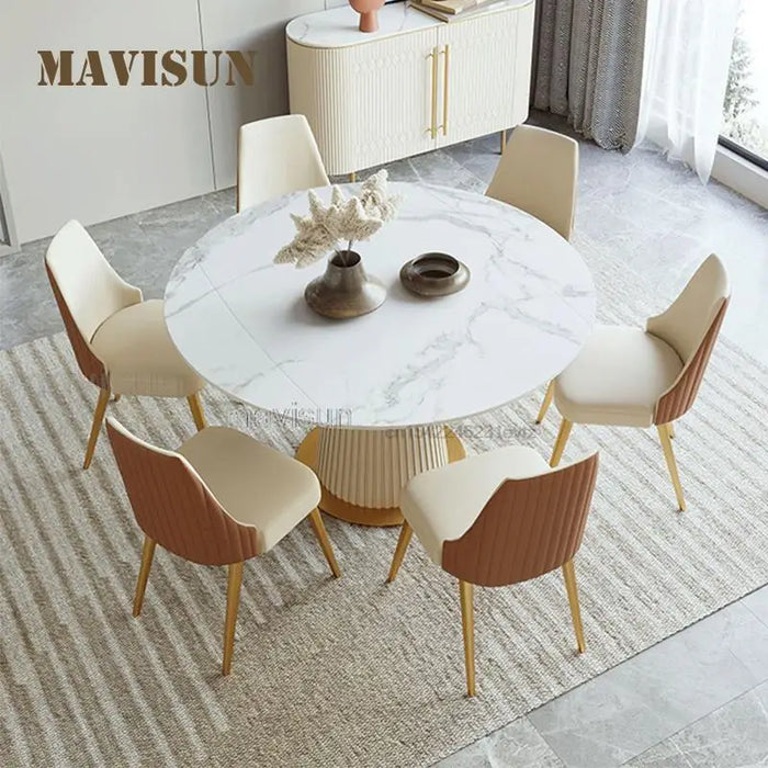 Extendable Round Kitchen Tea Table Dining Room Modern Luxury Indoor Home Furniture Restaurant Marble Dining Table 6 Chairs