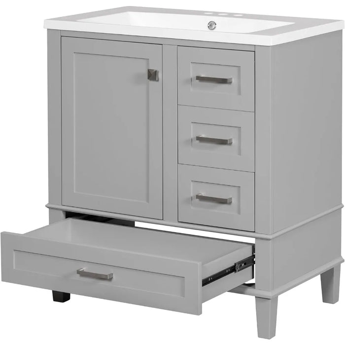 Merax 30 Inch Bathroom Vanity with Sink Top Combo, Modern Cabinet with Soft Closing Door & 3 Storage Drawers, Grey