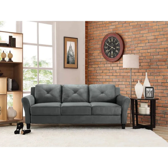 Lifestyle Solutions Taryn Sofa with Rolled Arms, Dark Gray Fabric