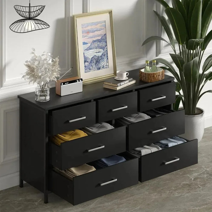 Dresser for Bedroom, Industrial Wood Storage Organizer with Sturdy Steel Frame, Wood Dressers & Chests of Drawers, Dressing Desk