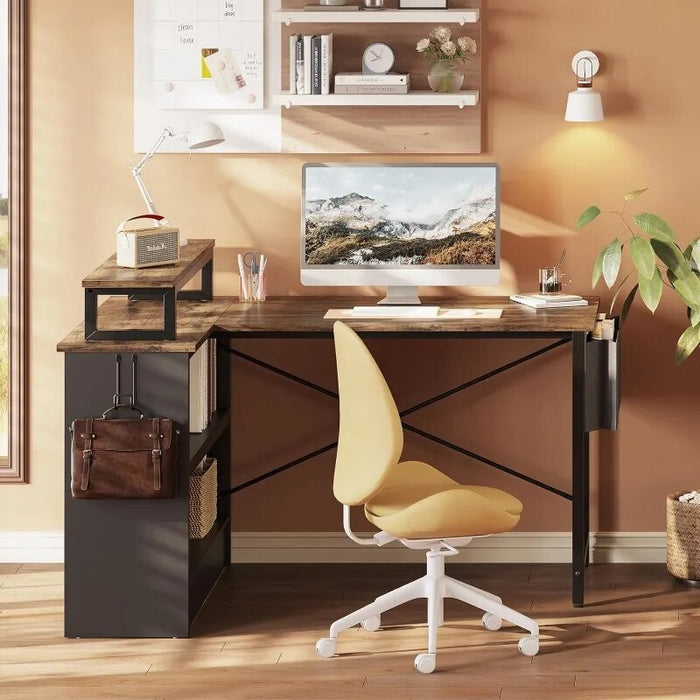 L Shaped Desk with Storage Reversible Corner Computer Desk, Writing Study Desk for Home Office Small Space Bedroom Apartment