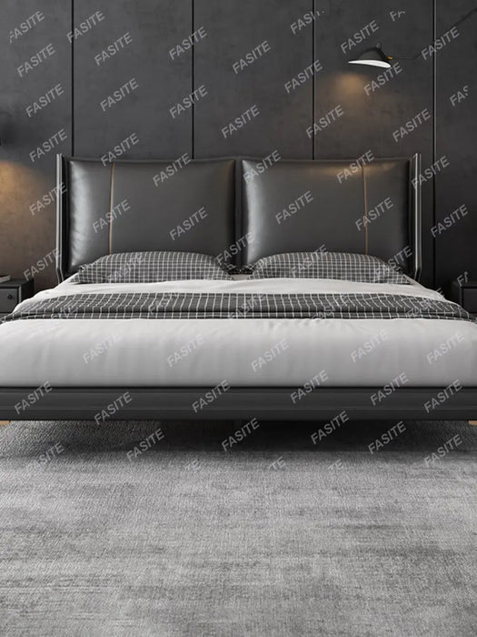 Leather bed luxury master bedroom double bed Italian minimalist atmosphere soft bag wedding bed 1.8m bed