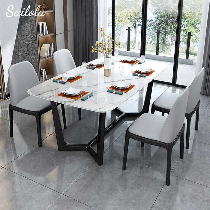 Luxury Dinner Table Set 6 Chairs Modern Dining Table Set Fashionable Marble Dining Table Hot Sale