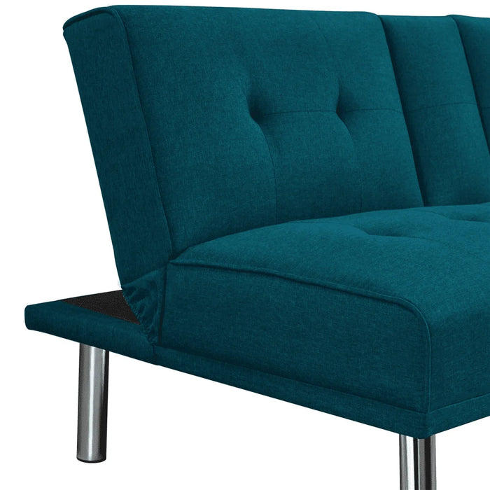Modern Fabric Reclining Futon with Cupholders and Pillows, Aqua Blue, Suitable for Small Apartments, Lofts, Dorms