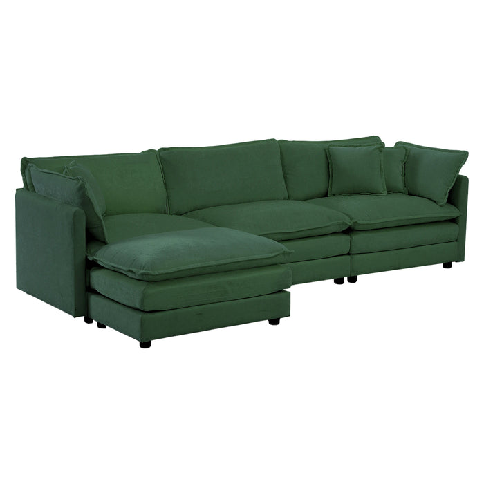 Free Combination Comfy Upholstery Modular Oversized L Shaped Sectional Sofa 3-Seater Double Bag Chenille Sofa W/Ottoman White