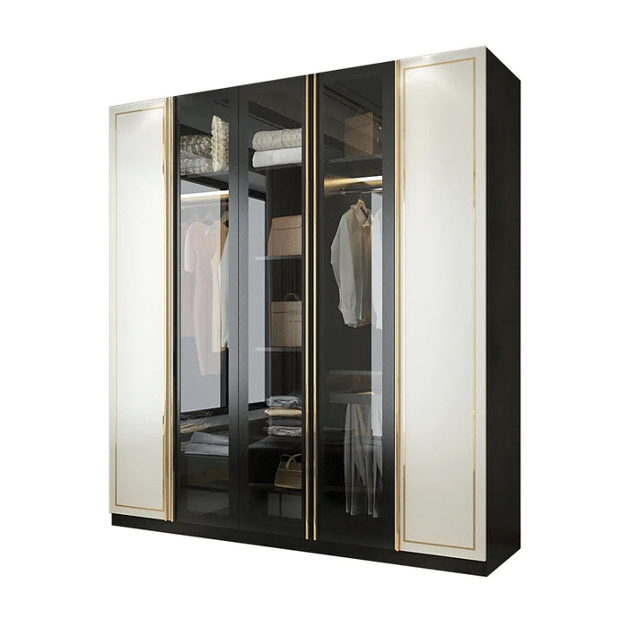 Light luxury glass door wardrobe, household bedroom, modern and simple wooden flat open wardrobe, 345668 door large wardrobe