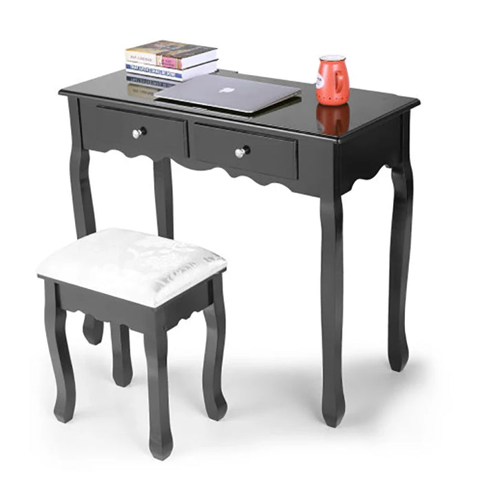 GERICCO Nordic Dressing Table Wooden Vanity Table with Three-fold Mirror Upholstered Stool Luxury Bedroom Furniture Vanity Set