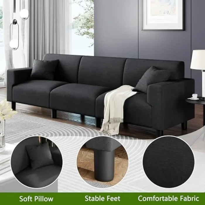 Sofa, modern cushion 94 inches, 3-seater deep cushion sofa, living room, lounge, sleeping chair sofa with two pillows