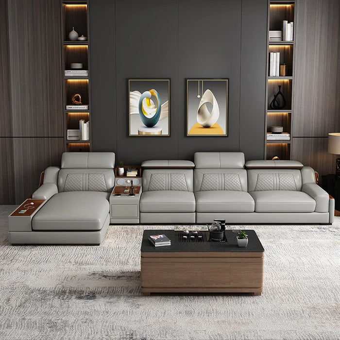 Leather sofa combination simple modern living room functional sofa Large family L-shaped corner leather sofa