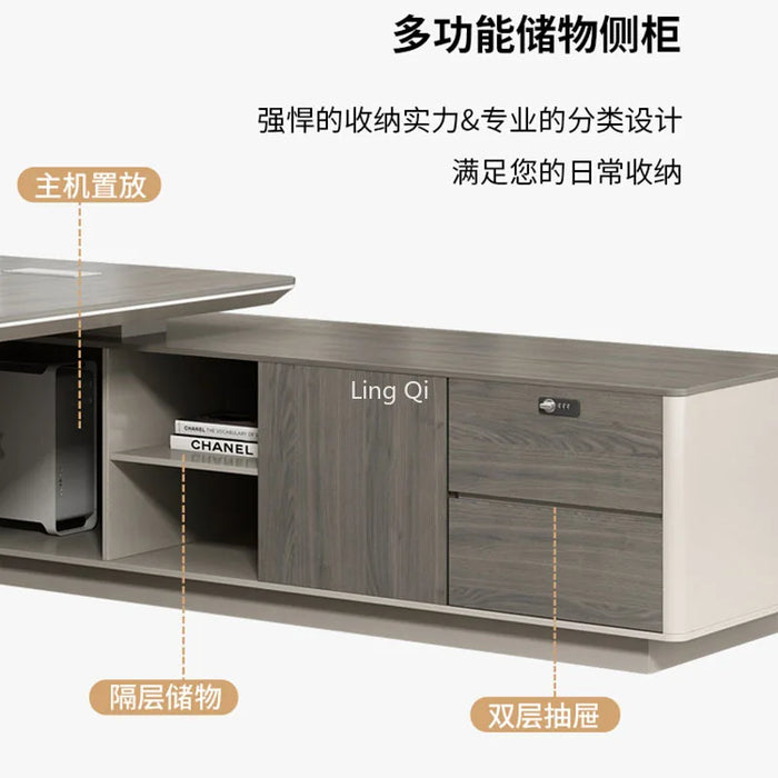 High Quality Light Luxury Office Desk Filing Cabinets Set Designer Luxury Computer Desks European Boss Bureau Office Furniture