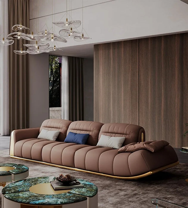 Italian light luxury leather sofa combination living room modern straight row large three person noble consort sofa
