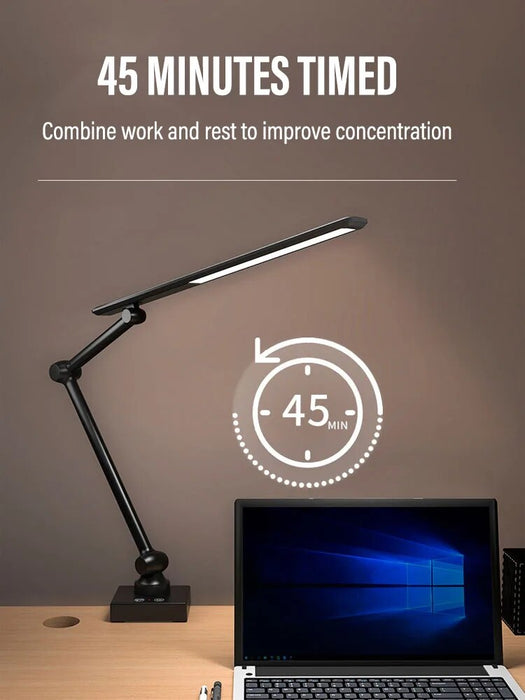 LED Swing Arm Desk Lamp with Clip 3 Kind of Illumination Dimmable USB Rechargeable Eye Care for Office Workstation Reading Study