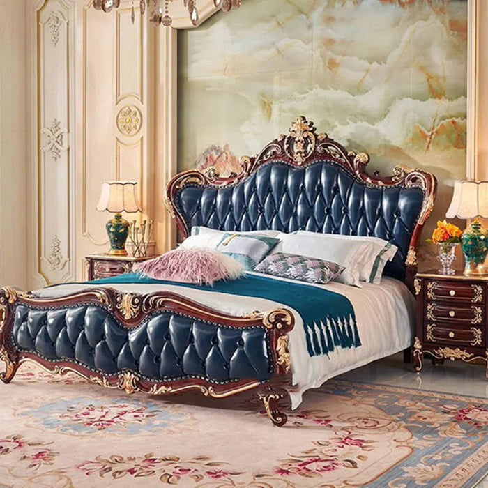 Nordic Aesthetic Double Bed Queen Size Cheap Cute Salon Luxury King Double Bed Modern Wood Leather Camas Matrimonial Furniture