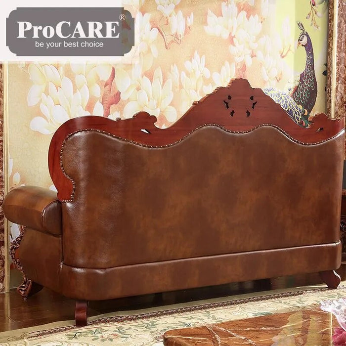 ProCARE European-style genuine leather sofa set sofa wood carving living room furniture
