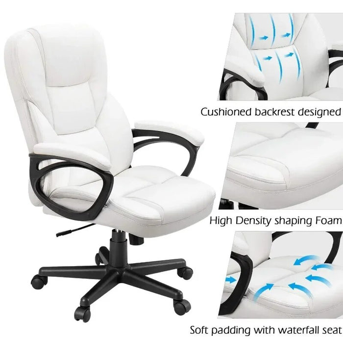 Lacoo Faux Leather High-Back Executive Office Chair with Lumbar Support, White