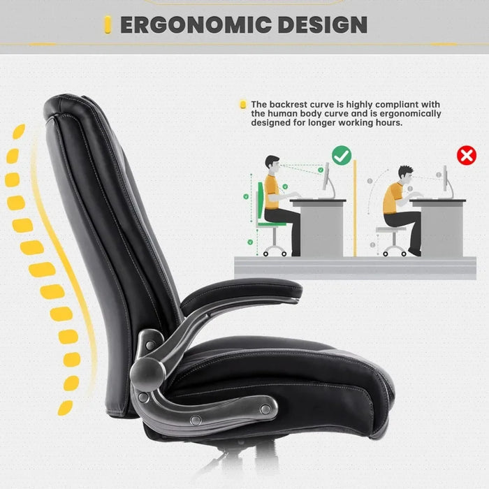 Big and Tall Office Chair 400lbs, Large Heavy Duty High Back Executive Computer Desk Chairs Flip-up Arms Wide Thick Seat , Black