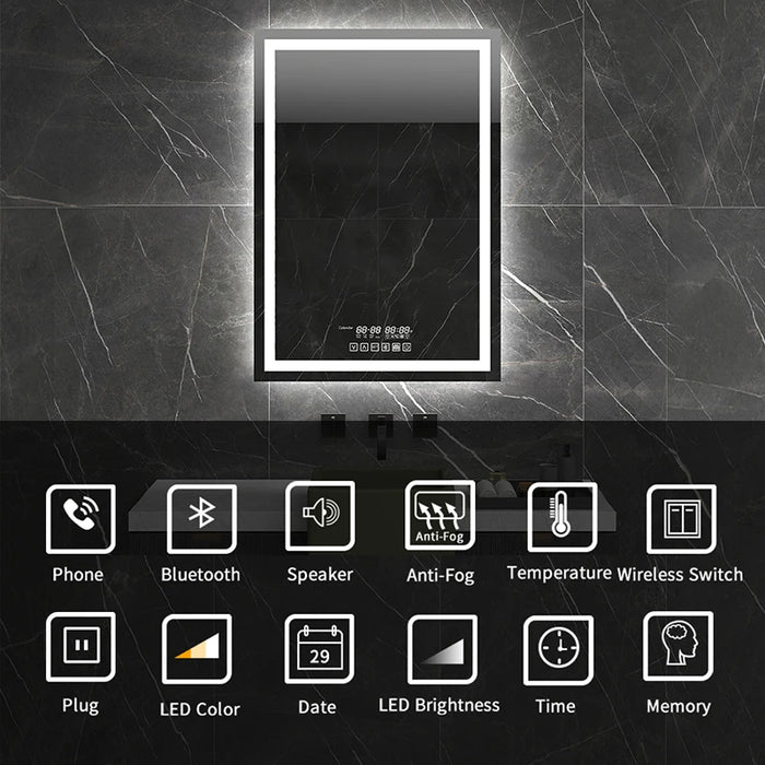 Smart Bath Mirror Backlit Anti-fog Vertical Wall-mounted Led Light Fogless Bluetooth Bathroom Mirrors Control Dimmable
