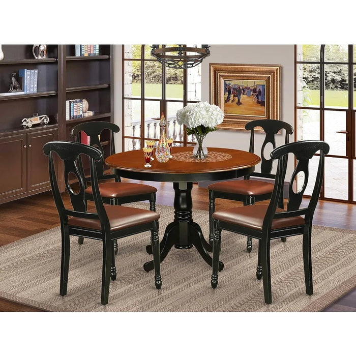 42x42 Inch Room Table 5 PieceRound Dining Room Table with Pedestal and 4 Faux Leather Upholstered Dining Chairs
