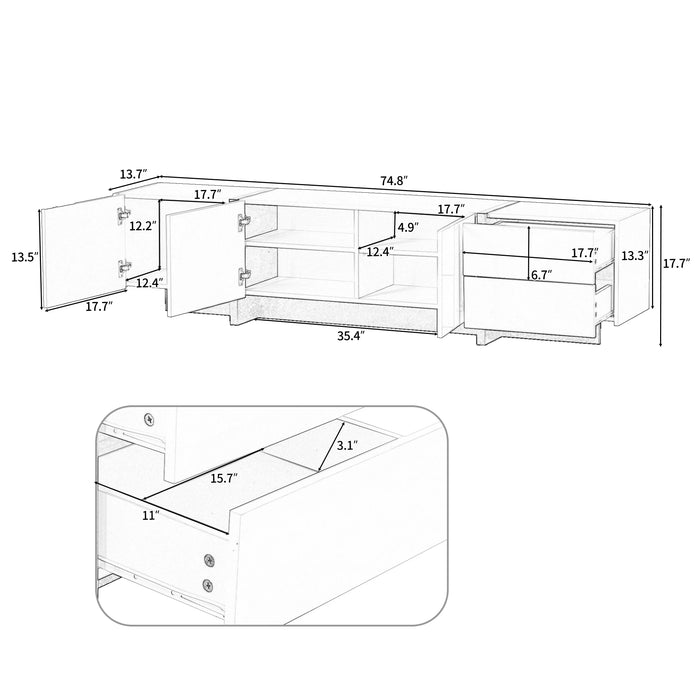 White&Black Modern Rectangle Design TV Cabinet Stand Unique Style TV Console Table for TVs Up to 80" with High Gloss UV Surface