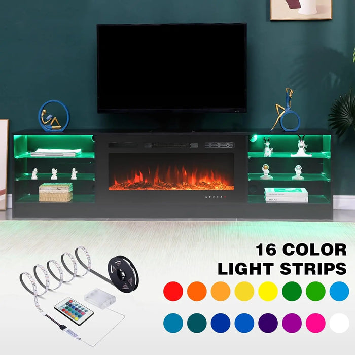 MELLCOM 79" Fireplace TV Stand with 40" Electric Fireplace, TV Console for TVs up to 90", Entertainment Center with Adjustable