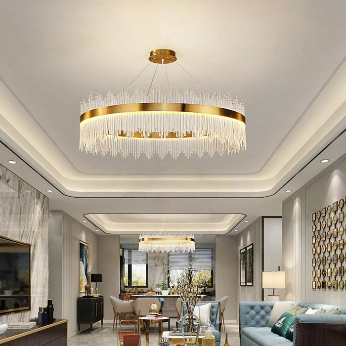 Modern 31.5" Crystal Chandelier Dimmable Ceiling Light Gold Pendant Lamp Fixture