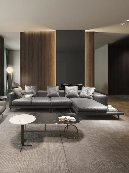 Modern luxury leather sofa top layer cowhide Italian minimalist semi-circular corner Nordic ins style