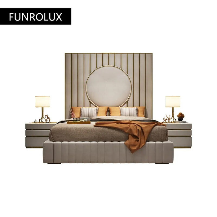 Light luxury leather bed master bedroom marriage bed double luxury atmosphere1.8Mi simple and high-end titanium leather bed