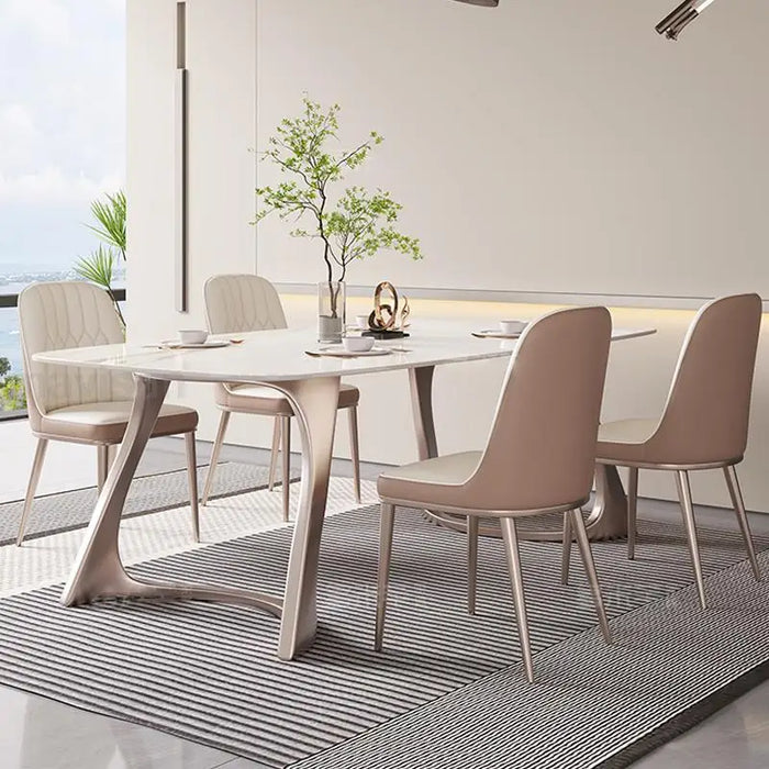 Luxury Minimalist Dining Table Set Rock Board Tabletop Stainless Steel Bases Designer Dining Table And Chairs Home Furniture