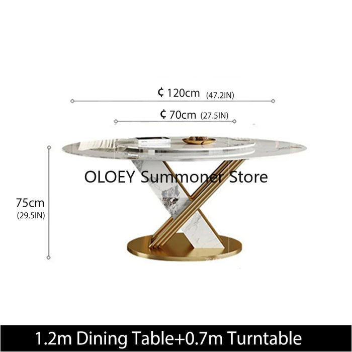 Stainless Steel Round Table With 360°Rotating Smooth Turntable Designer Rock Slab Kitchen Table Chair Esstisch Dining Furniture