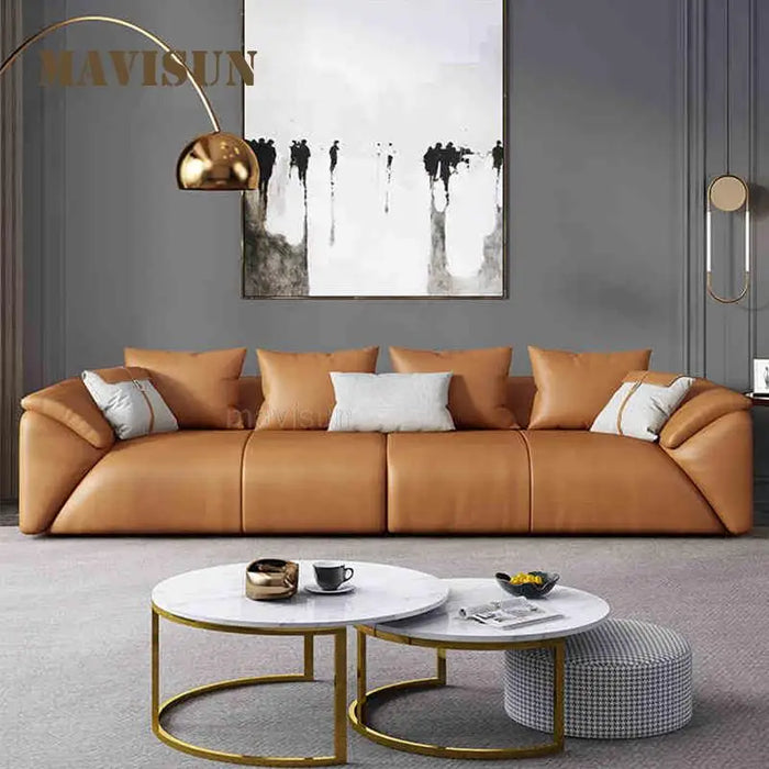 Light Luxury Leather Sofa First Modern Cowhide Nordic Small Apartment Minimalist 3 Person Chaise Divano Home Furniture