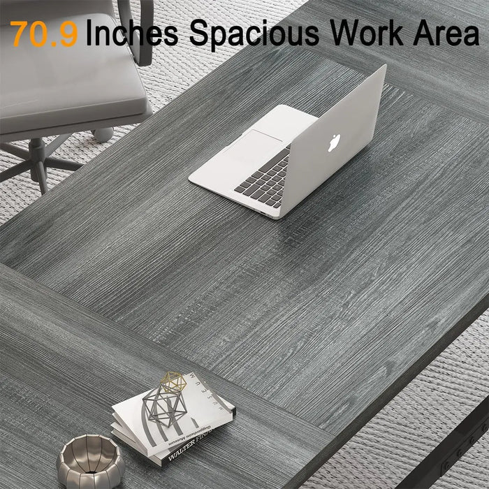 HSH Extra Long Computer Desk, Industrial Metal Wood Home Office Desk, Large PC Laptop Table for 2 Person Executive Writing