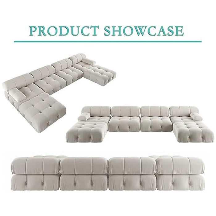 Italian Deianira Sectional Sofa for Living Room 138 inch Wide Velvet Fabric Reversible Modular Counch Sofas with Chaise Ottoman