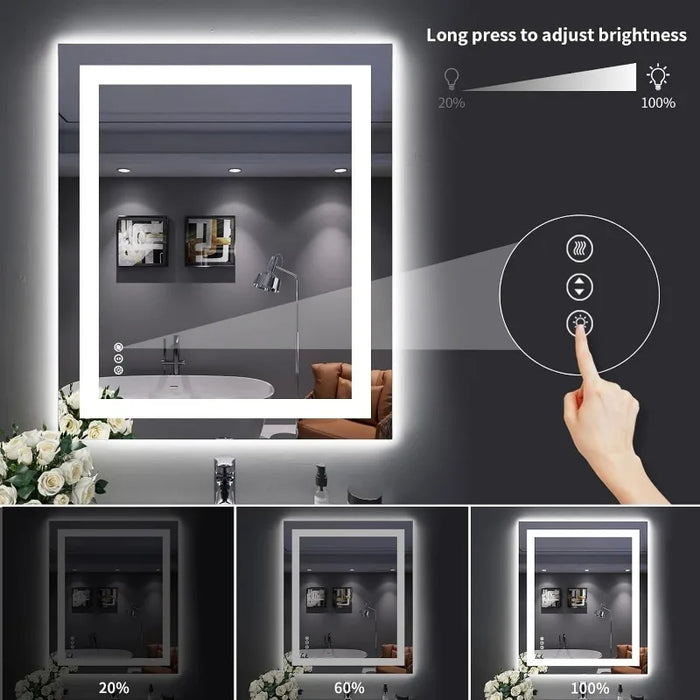 Bathroom Mirror with Lights, Anti-Fog, Dimmable, Backlit + Front Lit,  Memory Function, Tempered Glass, Shatter-Proof