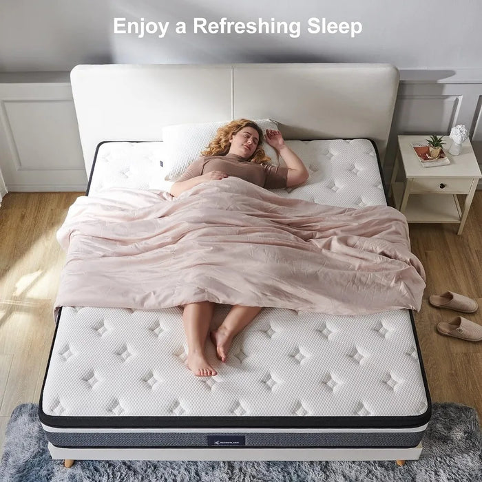12" Cooling Gel Memory Foam & Separate Pocket Built-in Spring Hybrid Mattress, Boxed Queen Mattress with Medium Feel