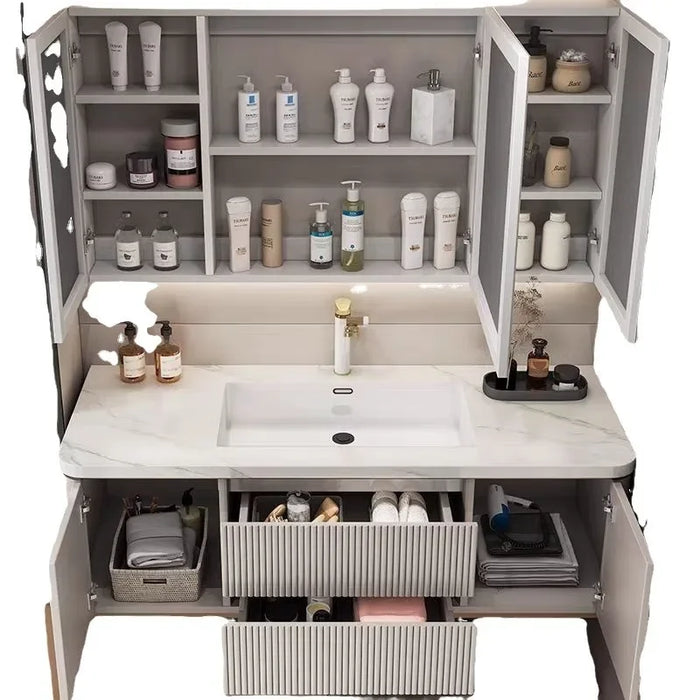 Minimalist Modern Cabinets Rock Seamless Ceramic Integrated Washbasin Sink Cabinet Vanity Bathroom Furniture
