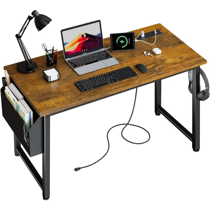 40 inch Computer Desk with Power Outlet, 39 inch Teen Study Table Home Office Work Writing Desk with Charging