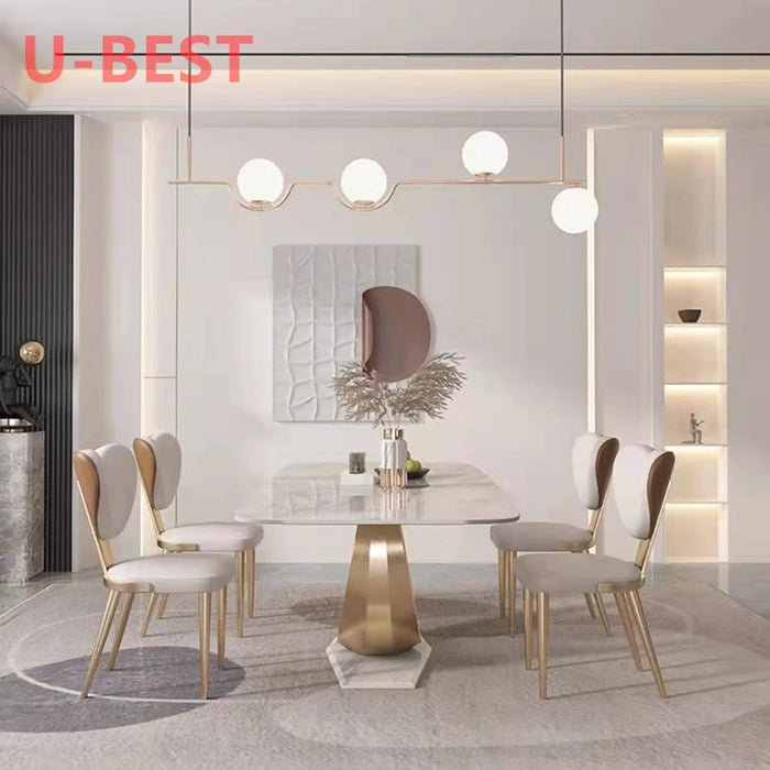 U-BEST Dining Table And Chairs Stainless Steel Frame Luxury Dinning Table Set Modern Marble Dining Room Table
