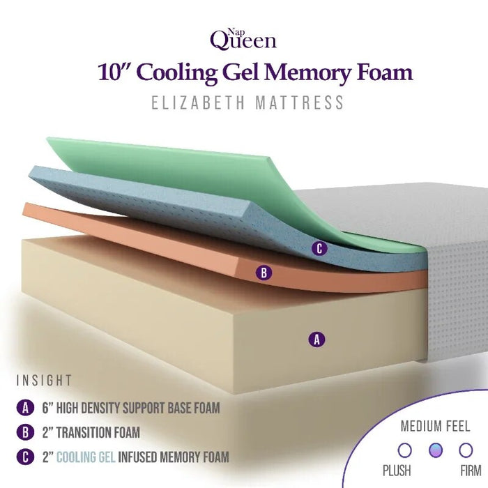 NapQueen Elizabeth 10" Gel Memory Foam Mattress, Full bedroom furniture  matress