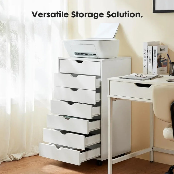 7 Drawer Chest - Dressers Storage Cabinets Wooden Dresser White Mobile Cabinet with Organization Furniture for Office, Home