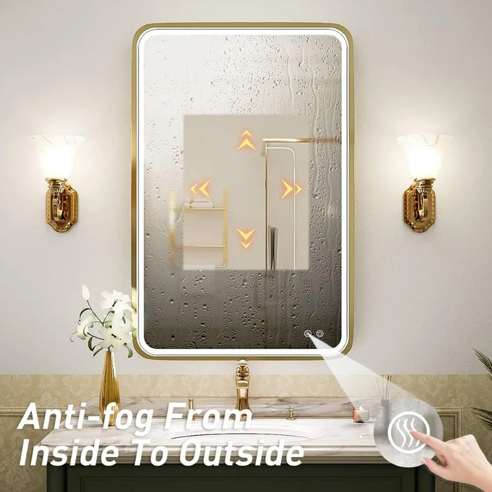 Bathroom Mirror, With Light, Wall Mounted Lighting Mirror, With Metal Frame Anti Fog Memory Function, Bathroom Mirror