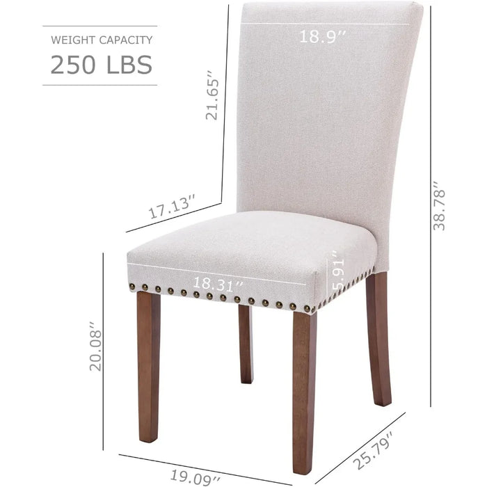Upholstered Parsons Dining Chairs Set of 4, Fabric Dining Room Kitchen Side Chair with Nailhead Trim and Wood Legs - Beig